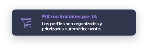 Filtros iniciales por IA: los perfiles son organizados y priorizados automáticamente